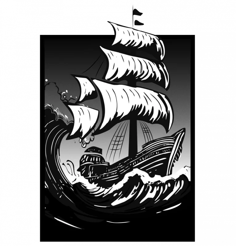a black and white graphic of a ship